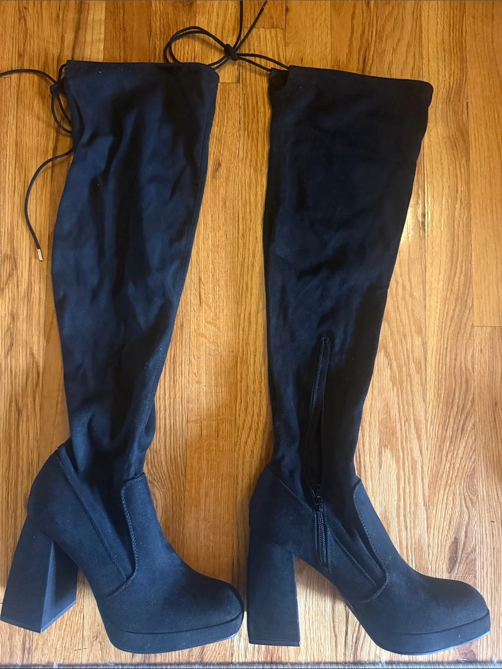 New Black Knee-High Platform Block Heel Boots - Women size 10